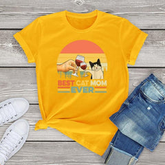 Cotton Tee Blouses Best Cat Mom Ever T Shirt For Women