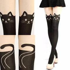 New Women Sexy Cat Tail Velvet Knee High Socks Hosiery Tattoo Stockings