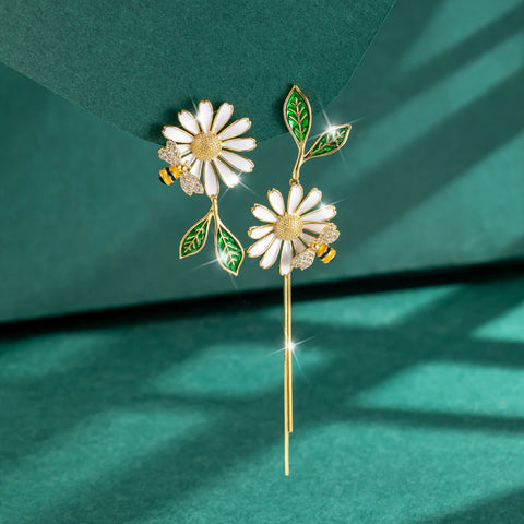 New Korean Flower Asymmetrical Dangle Earrings for Women