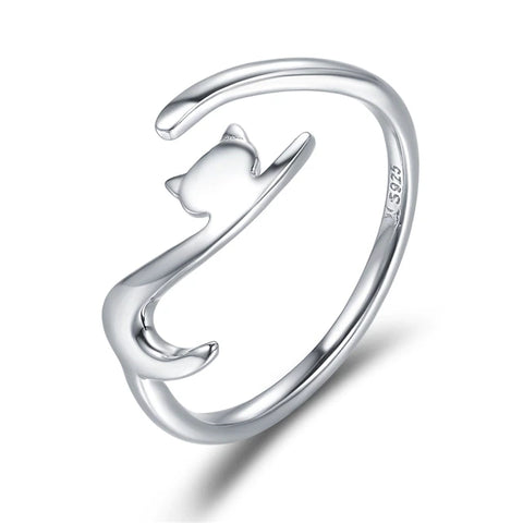 Sterling Silver Sticky Cat with Long Tail Finger Ring