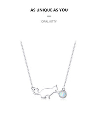Bamoer 925 Sterling Silver Cute Cat Playing Ball Pendant Necklace