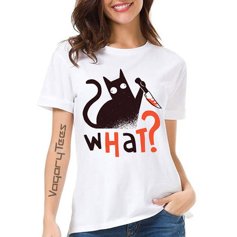 Funny  Murderous Cat With Knife Black Cat What t shirt For Women