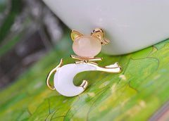 White And Jet Color Cute Cat Trendy Brooches