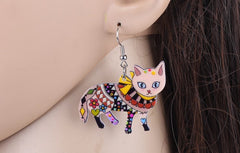 Long Dangle Cat Earrings