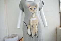 Nevettle Women Cat Print Side Split Long Dress