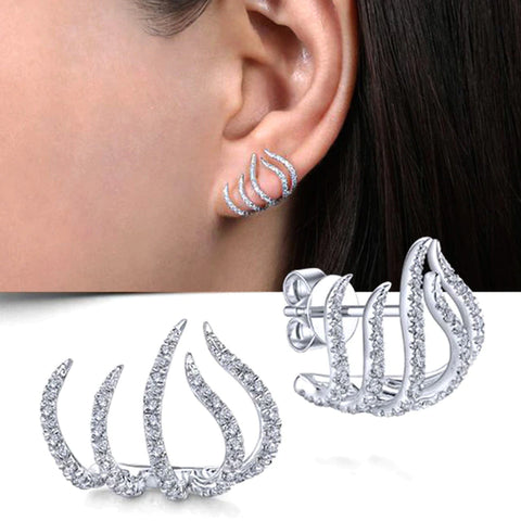 Huitan Silver Color Claws Stud Earrings with Crystal