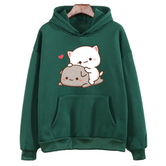 Mochi Peach And Goma Cute Cat Hoodie Sweatshirt For Women