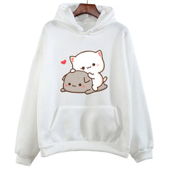 Mochi Peach And Goma Cute Cat Hoodie Sweatshirt For Women