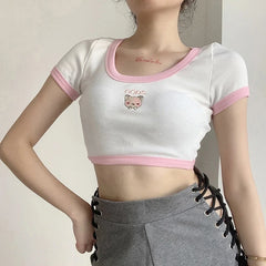 Cat Embroidery T Shirt Femme