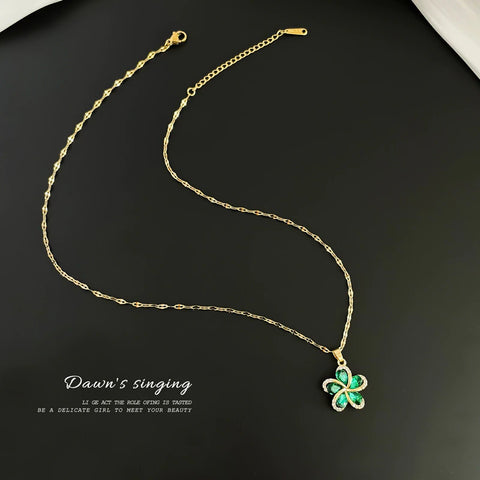Green Zircon Flowers Pendant Necklace For Women