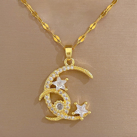 Moon Stars Pendant Necklace For Women