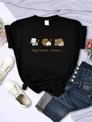 Stay Home , Meow Cats Personality Print Women's T-Shirts