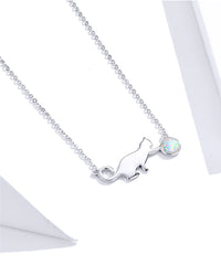 Cat with Ball Opal Link Chain Necklace for Women