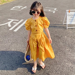 Korean Style Girl High-Waisted Tops and Wide-Leg Pants