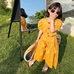 Korean Style Girl High-Waisted Tops and Wide-Leg Pants