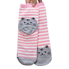 Cute 3D Cat Striped Cartoon Socks Women Cotton Socks Low Cut Ankle Socks