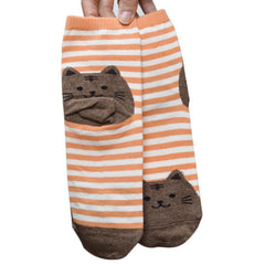 Cute 3D Cat Striped Cartoon Socks Women Cotton Socks Low Cut Ankle Socks