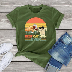 Cotton Tee Blouses Best Cat Mom Ever T Shirt For Women