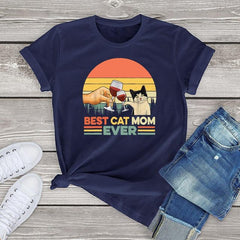 Cotton Tee Blouses Best Cat Mom Ever T Shirt For Women