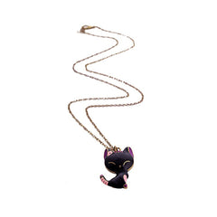 New Hot Alloy Style Gift Black Drip Paint Cat Pendants Necklace