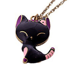 New Hot Alloy Style Gift Black Drip Paint Cat Pendants Necklace