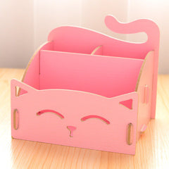 Cute Cat Desktop Wooden Sundries Stationery Makeup Storage box