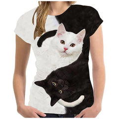 Unisex 3d Tshirt Print two cat Short Sleeve Summer Tops