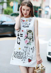 Summer Stylish Elegant Cat Print Sleeveless Vest Dress