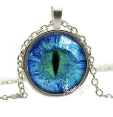 Blue Green Cat Eye Necklace Pendant