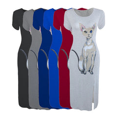 Nevettle Women Cat Print Side Split Long Dress