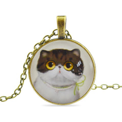 Cat Glass Cabochon Pendant Necklace