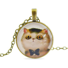 Cat Glass Cabochon Pendant Necklace