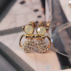 Elegant Women's Cute Cat Crystal Rhinestones Alloy Ear Studs Earrings Jewelry
