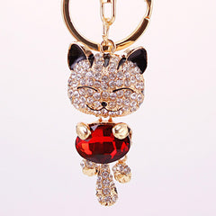 Crystal Rhinestone Metal Cat Keychain