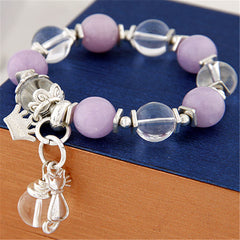 6 Colors Sweet Crystal Beads Bracelets & Bangles Crown Cat Pendant