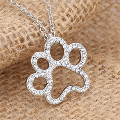 Silver plated Black and White crystal rhinestone Dog Paw Pendant Necklace