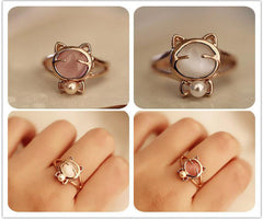 Rose Gold Plated Cute Cat Ring  Made with Genuine Austrian Crystals