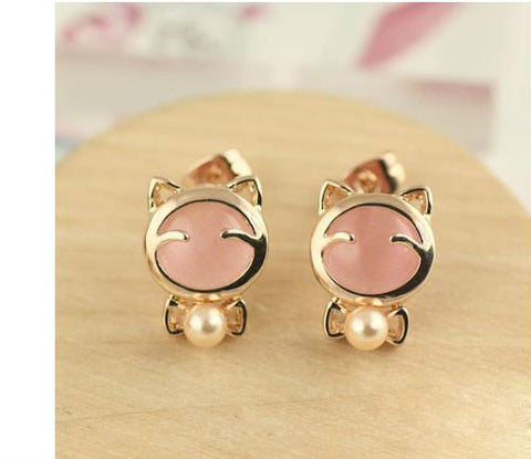Gold Plated Cat Stud Earring