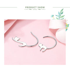 925 Sterling Silver Cute Napping Little Cat Drop Earrings for Women