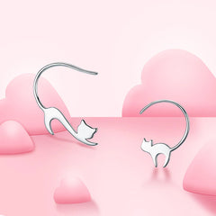 925 Sterling Silver Cute Napping Little Cat Drop Earrings for Women