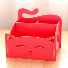 Cute Cat Desktop Wooden Sundries Stationery Makeup Storage box