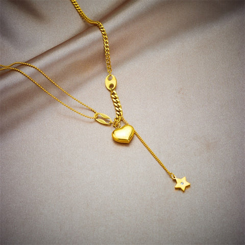 LAMENGLY 316L Stainless Steel Gold Color Heart Pendant Necklace For Women