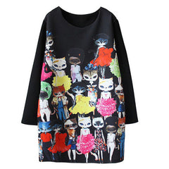 Miss Cat Women Long Sleeve Loose Dress