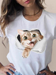 Print T Fashion 3d Cat Lovely Trend Cute Women