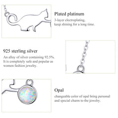 Cat with Ball Opal Link Chain Necklace for Women