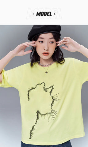 Toyouth Cat Print T-shirts for Women