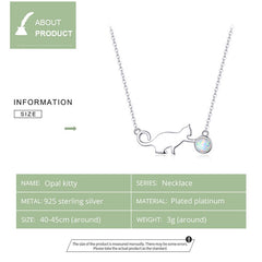 Cat with Ball Opal Link Chain Necklace for Women