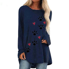 Women's Fashion Loose Casual Cat Paw Love Painting  Sleeve