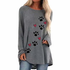 Women's Fashion Loose Casual Cat Paw Love Painting  Sleeve