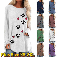 Women's Fashion Loose Casual Cat Paw Love Painting  Sleeve